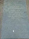 Memorial stone for Suster Bertken near her demolished cell with a map indicating the location in the Buurkerk church. Choorstraat, Utrecht, the Netherlands.