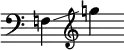 {
\override SpacingSpanner.strict-note-spacing = ##t
\set Score.proportionalNotationDuration = #(ly:make-moment 1/8)
\clef bass \omit Score.TimeSignature
\relative f {f!4 \glissando \clef treble g''!}
}