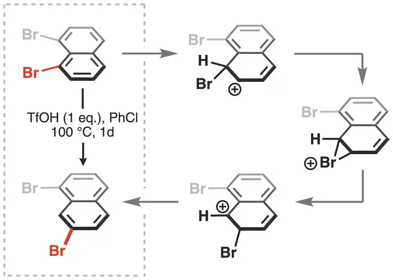 Steric Repulsion Controlled Acid-Induced Halogen Dance