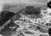 An aerial view from the north in 1960. The station is on the left