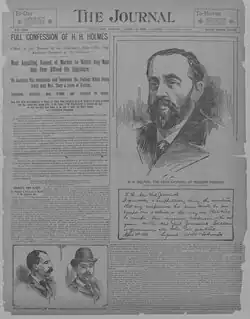 Newspaper front page with headline and illustrations