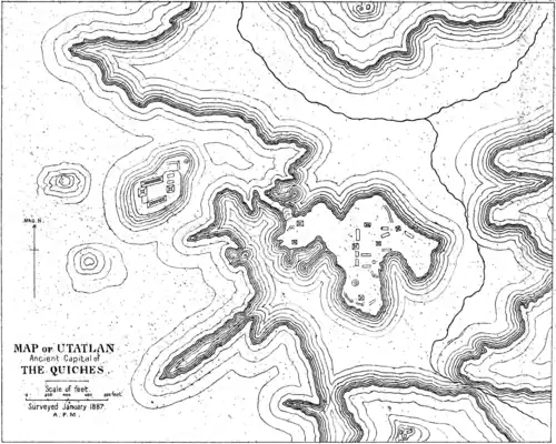 Map of Utatlan, the ancient capital of the Quichés