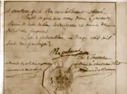 A hand-written letter of abdication signed by Napoleon Bonaparte