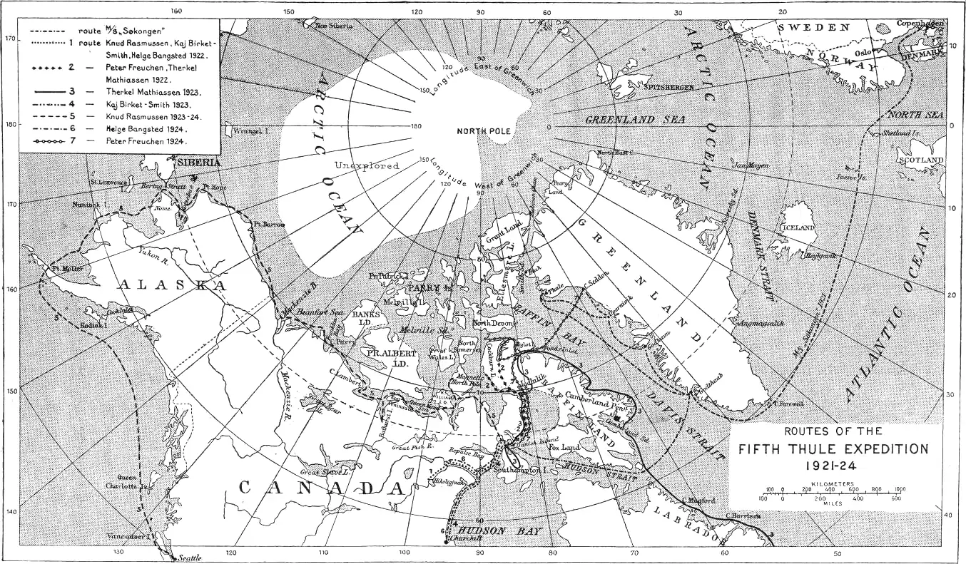 Routes of the Fifth Thule Expedition, 1921–24: full map