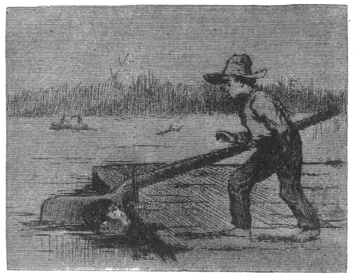 boy on raft, man in water