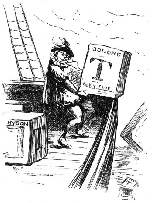 Henry the eighth pushing a tea crate off a ship