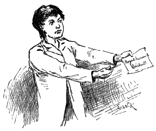 boy holding out note and pencil