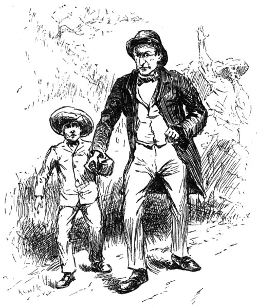 man leading boy by the hand