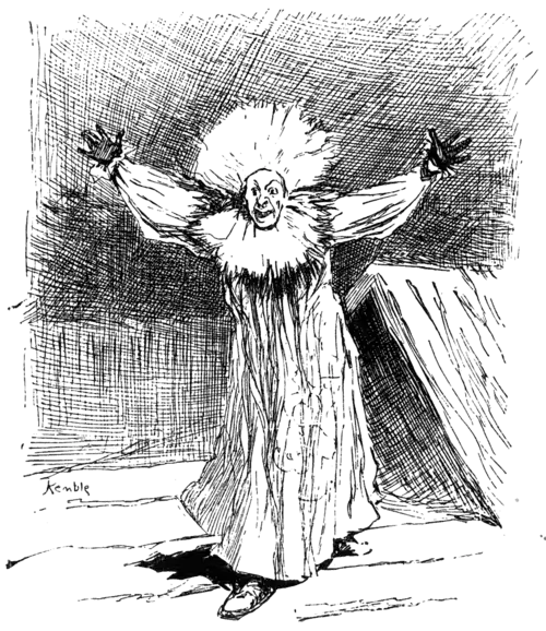 man in wild outfit waving his arms