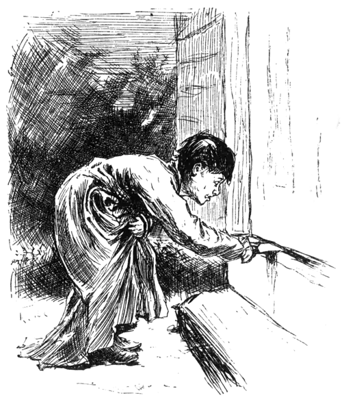 boy in dress sliding note under door