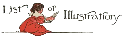 A small girl in a red dress sitting and looking at a drawing she holds in her hands. List of Illustrations: