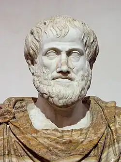 A photograph of a marble bust of Aristotle