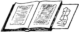 Drawing of an open book with an unfolded map protruding from the pages half-way down th right-hand side.