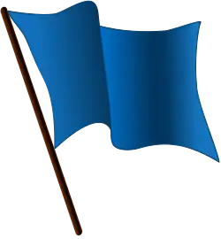 Digital artwork of a blue flag waving in the wind.