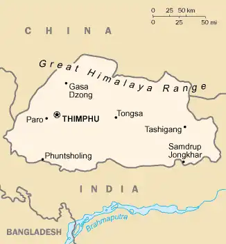 map of Bhutan