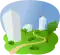 Buildings icon with trees and grass