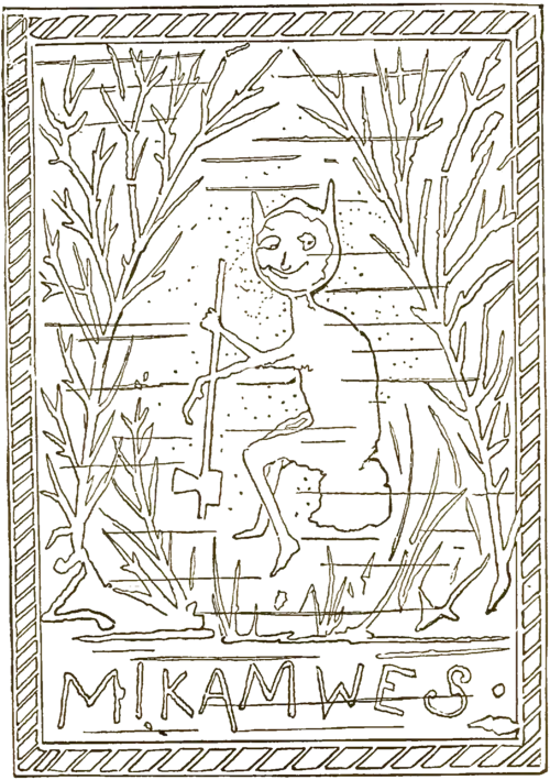 A mythical creature holding a peace pipe, looking to the viewer and smiling, surrounded by foliage