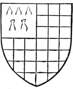 Fig. 204.—Arms of Peter de Dreux, Earl of Richmond (c. 1230): Chequy or and azure, a quarter ermine. (From his seal.)