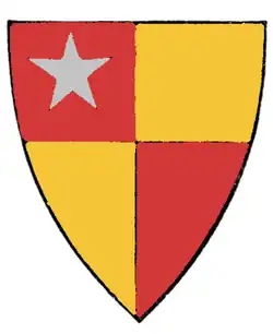 Fig. 205.—Arms of De Vere, Earls of Oxford: Quarterly gules and or, in the first quarter a mullet argent.