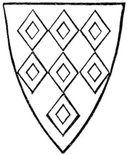 Fig. 234.—Arms of Roger de Quincy, Earl of Winchester (d. 1264): Gules, seven mascles conjoined, three, three and one or. (From his seal.)