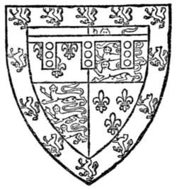 Fig. 316.—Arms of Richard of Conisburgh, Earl of Cambridge. (From MS. Cott., Julius C. vii.)