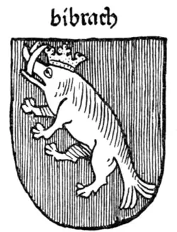 Fig. 412.—Arms of the town of Biberach. (From Ulrich Reichenthal's Concilium von Constanz, Augsburg, 1483.)