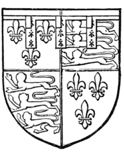 Fig. 722.—Richard, Duke of Gloucester (afterwards Richard III.): A label of three points ermine, on each point a canton gules.