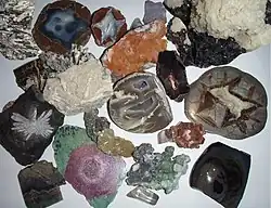 A photograph of a collection of different minerals