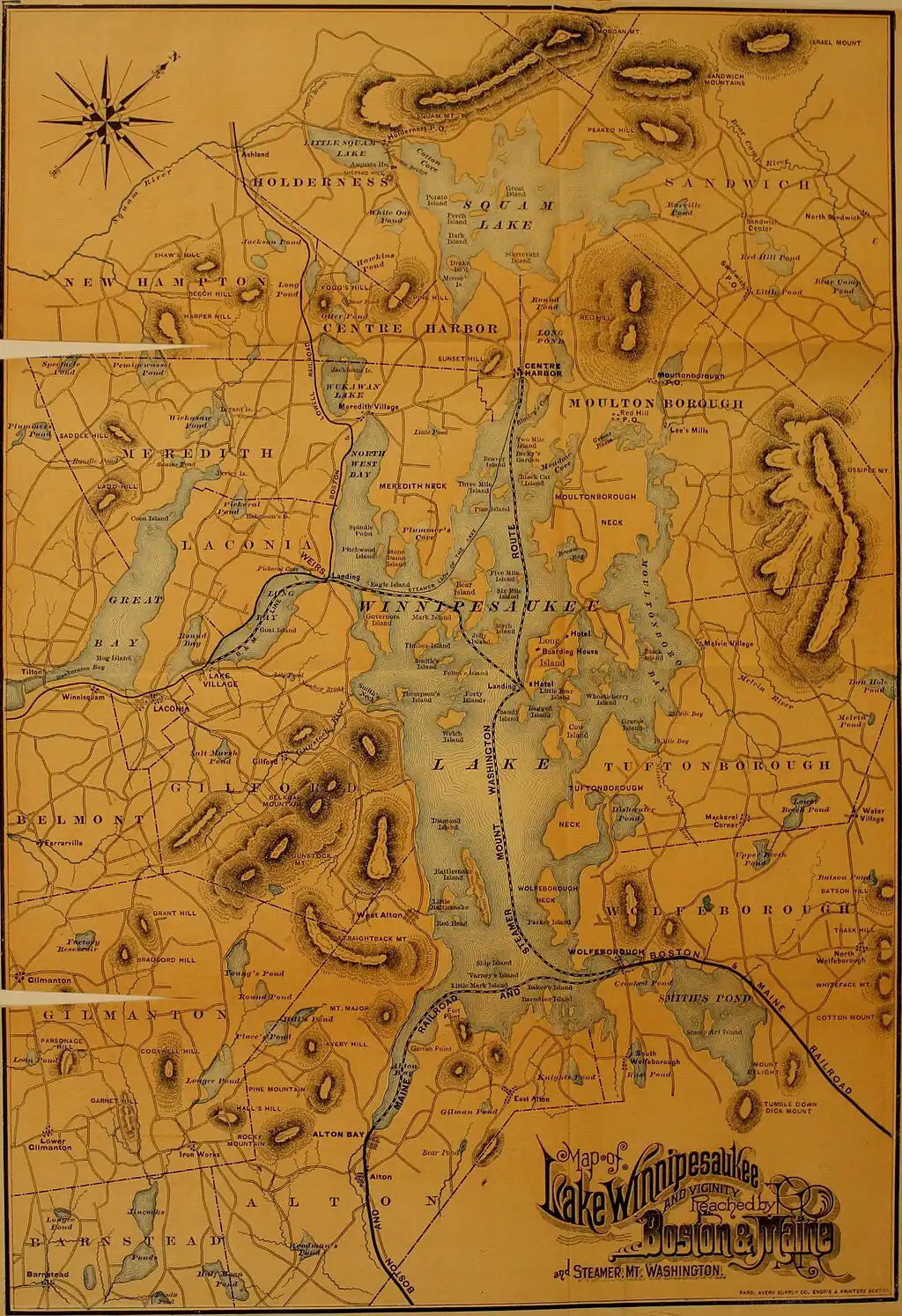 Map of Lake Winnipesaukee and Viginity Reached by Boston & Maine and Steamer Mt. Washington