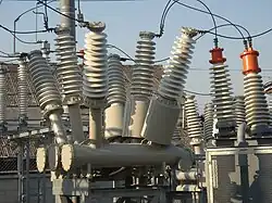 Colour photograph of high-voltage switchgear.