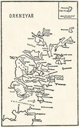 Historical map of Orkneyar (Orkney Islands)