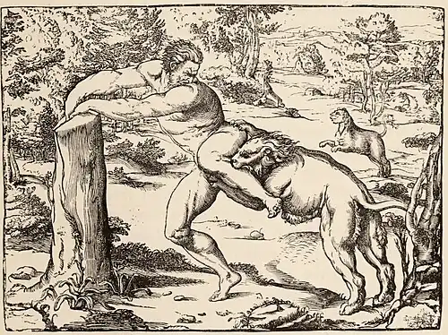 Fig. 59.—Milo of Crotona. From a print by Boldrini after Titian.