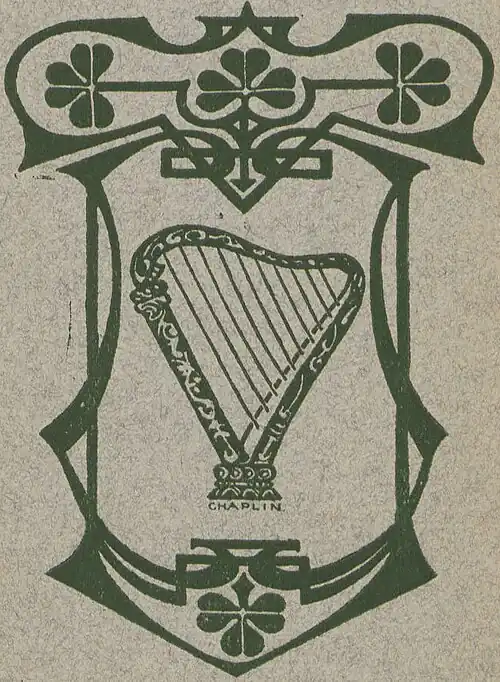 An ornate image of an Irish harp