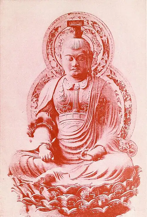 WOODEN STATUE OF MANJUSRI.