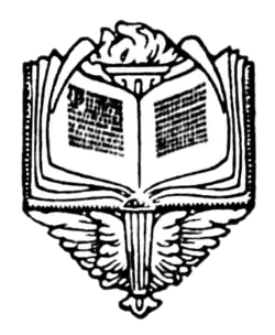 A logo featuring an open book in front of a flaming torch