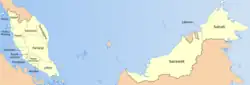 A political map showing the individual states of Malaysia