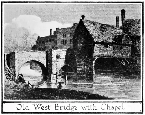 Engraving: The Old West Bridge, Leicester