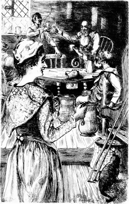 "We drink sweet healths, a merry round. We talk old stories over"