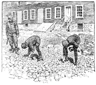 The Workhouse Gang. Toilers whom hunger drives to the workhouse are given plain food in exchange for a certain amount of work.