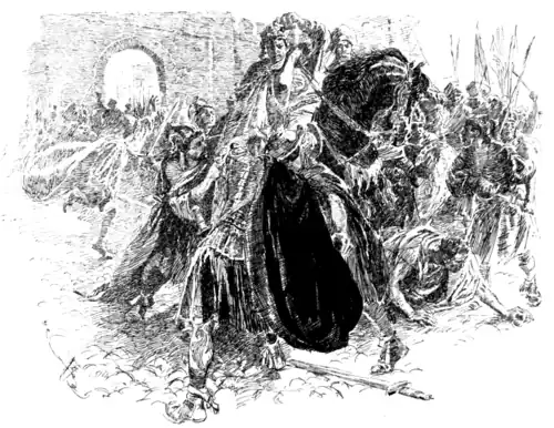 The guards in their scarlet tunics closed round Andronicus like waves of blood