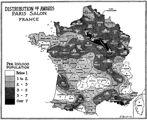 Distribution of Awards, Paris, Salon, France per 100,00 population