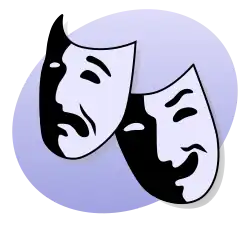Drawing of two masks representing Comedy and Tragedy.
