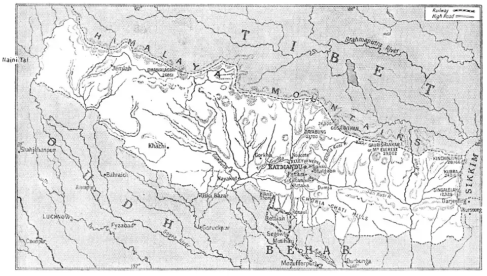 Sketch map of Nepal.