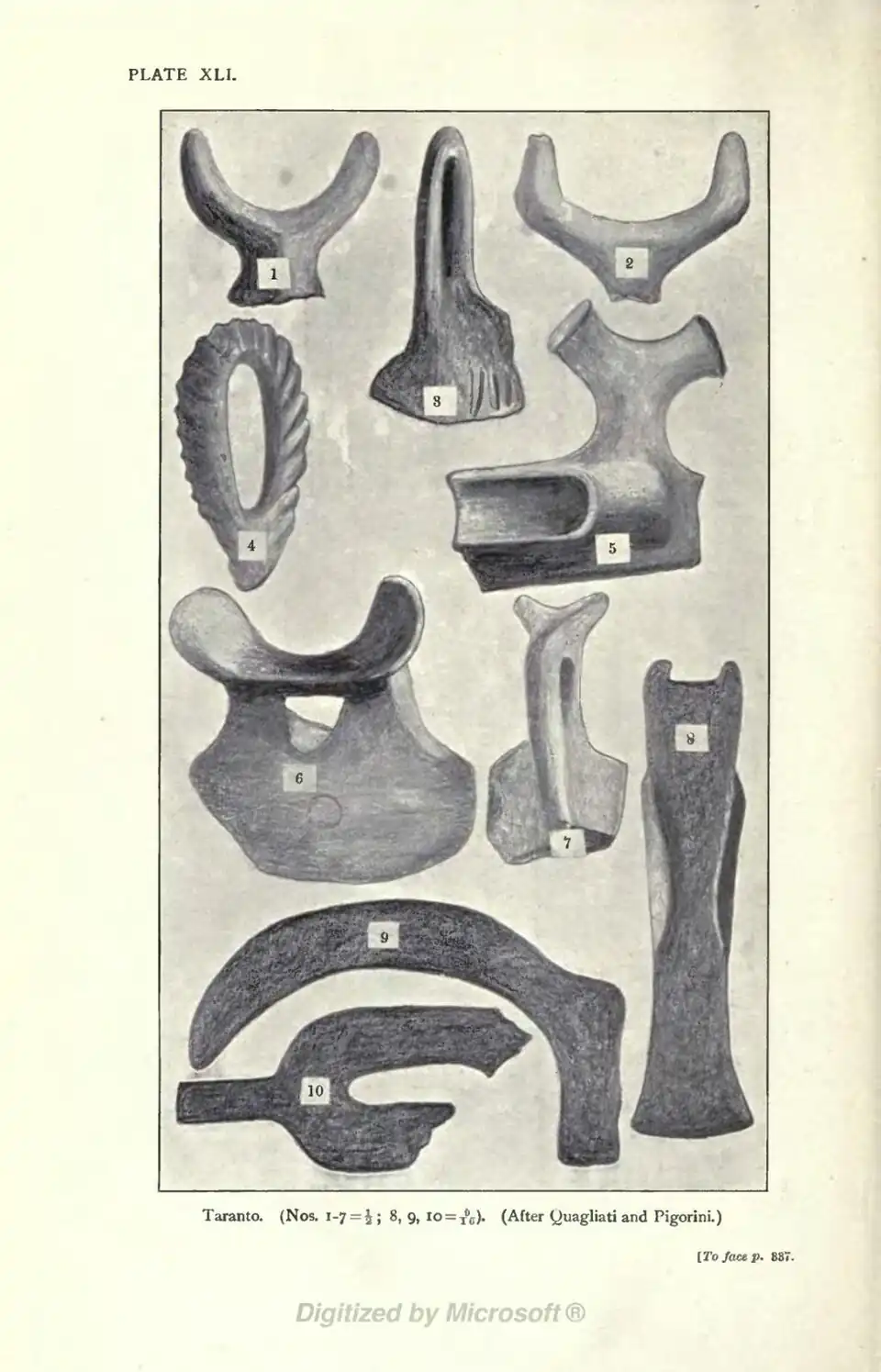 Taranto. (Nos. 1-7 = ½; 8, 9, 10 = 9/10). (After Quagliati and Pigorini.) [To face p. 887.
