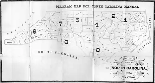 Political Outline Map of North Carolina, 1874