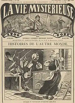 The cover of the 1911 French magazine La Vie Mysterieuse illustrating a story about a servant girl experiencing poltergeist activity.