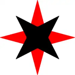 A black four-pointed star set to point diagonally, superimposed on a slightly larger red four-pointed star set to point up, down, left and right.