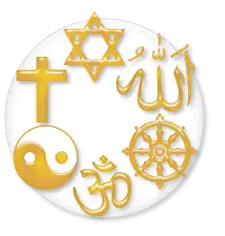 Circual icon made up the symbols of different religions
