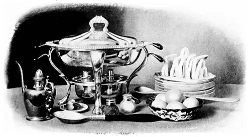 Copper Chafing-Dish with Earthen Casserole.