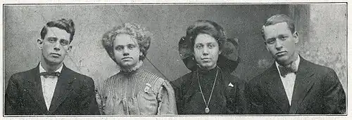 Photograph of the Quartette. Left to right: Ralph Cook, Edith Nelson, Hazel Warren, George Cook.